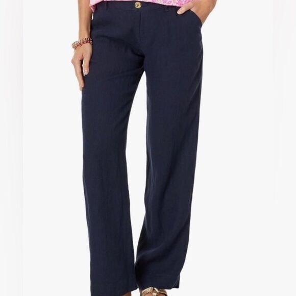 Lilly Pulitzer Breeta Linen Trousers True Navy Size 2 NWT - Picture 1 of 15